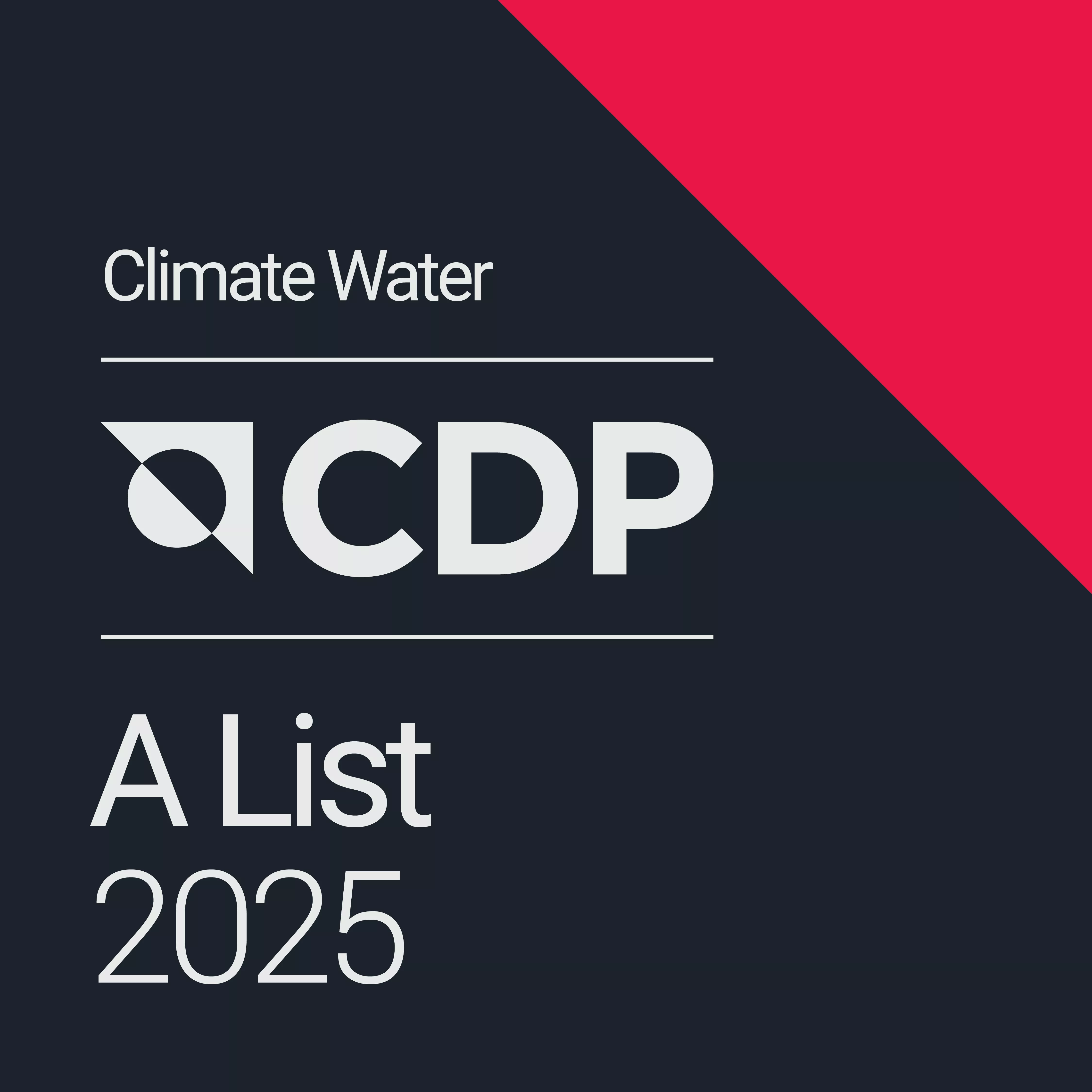 CDP「氣候變遷」、「水安全」獲得A-List（2025）的LOGO